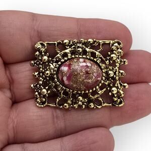Ornate Filigree Brooch Easter Egg Art Glass Cabochon Vintage– Victorian Romantic